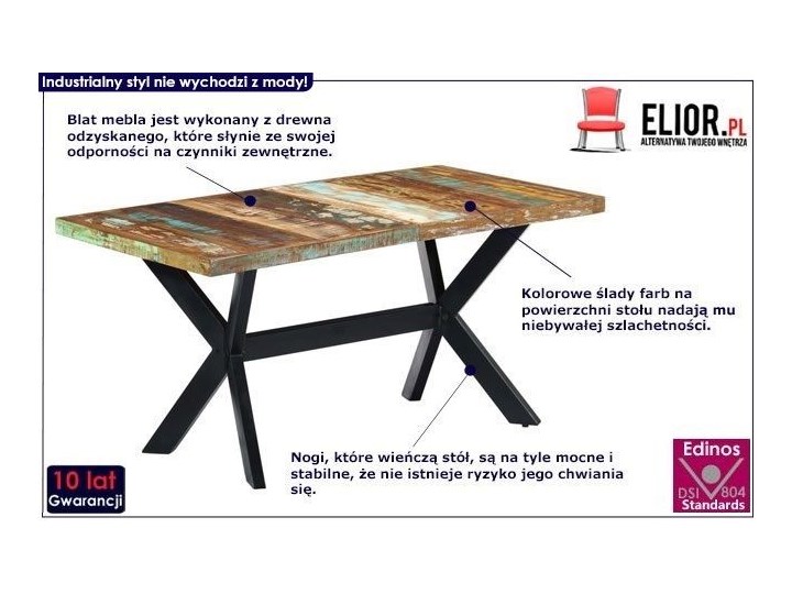 Industrialny stół z drewna odzyskanego – Kalis 4X Drewno Rozkładanie Wysokość 75 cm Szerokość 80 cm Długość 80 cm  Pomieszczenie Stoły do salonu