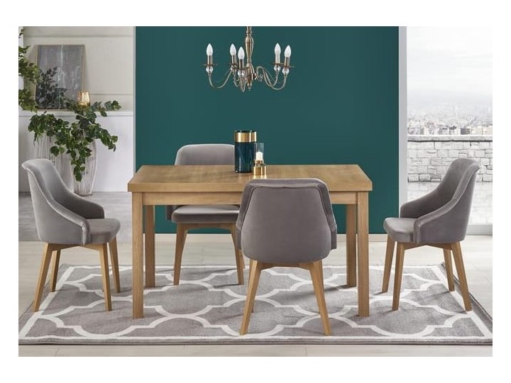 Duży stół do jadalni, rozkładany z wkładkami, dąb riviera Wysokość 80 cm Długość 80 cm Styl Skandynawski Płyta MDF Długość 140 cm Wysokość 76 cm Szerokość 80 cm Drewno Długość 220 cm Styl Nowoczesny