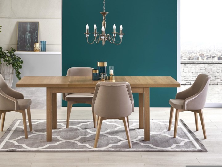 Duży stół do jadalni, rozkładany z wkładkami, dąb riviera Styl Skandynawski Płyta MDF Szerokość 80 cm Drewno Wysokość 76 cm Wysokość 80 cm Długość 220 cm Długość 140 cm Długość 80 cm Pomieszczenie Stoły do salonu