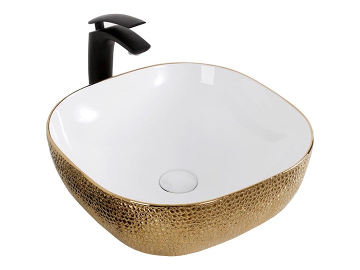 VELDMAN UMYWALKA CERAMICZNA ATLANTA BIAŁO ZŁOTA SKÓRA WĘŻA Kolor Złoty Ceramika Owalne Nablatowe Szerokość 43 cm Kolor Biały