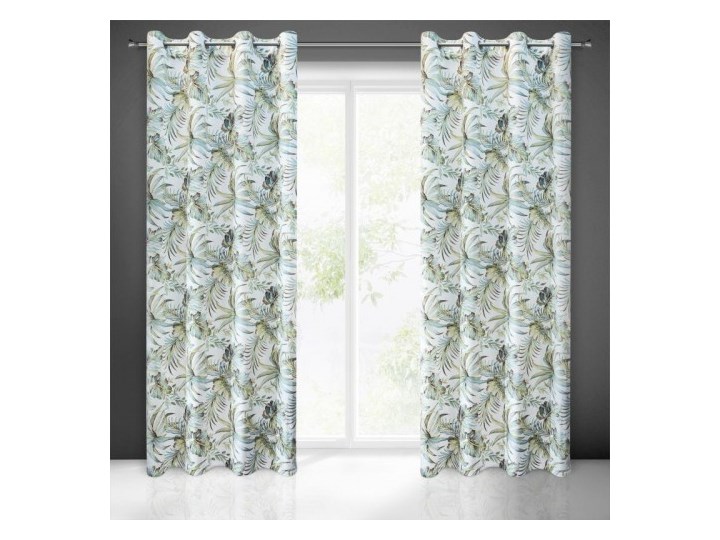 Zasłona Welwetowa Borneo 135x250cm - Biały/Zielony - Przelotki Poliester 135x250 cm Bawełna 140x250 cm Mocowanie Kółka