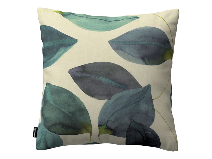 Poszewka Kinga na poduszkę, liście w kolorze szmaragdowej zieleni z fioletem na lnianym tle, 43 × 43 cm, Abigail Bawełna 60x60 cm 43x43 cm Poszewka dekoracyjna 45x65 cm 50x50 cm 40x60 cm 45x45 cm Kwadratowe Kolor Biały