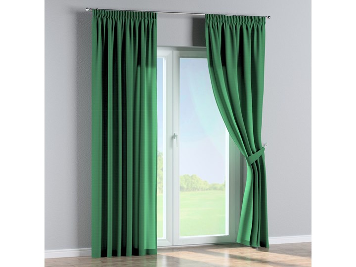 Zasłona na taśmie marszczącej 1 szt., butelkowa zieleń, 1szt 130 × 260 cm, Loneta Bawełna Mocowanie 130x260 cm Zasłona zaciemniająca Poliester Pomieszczenie Salon
