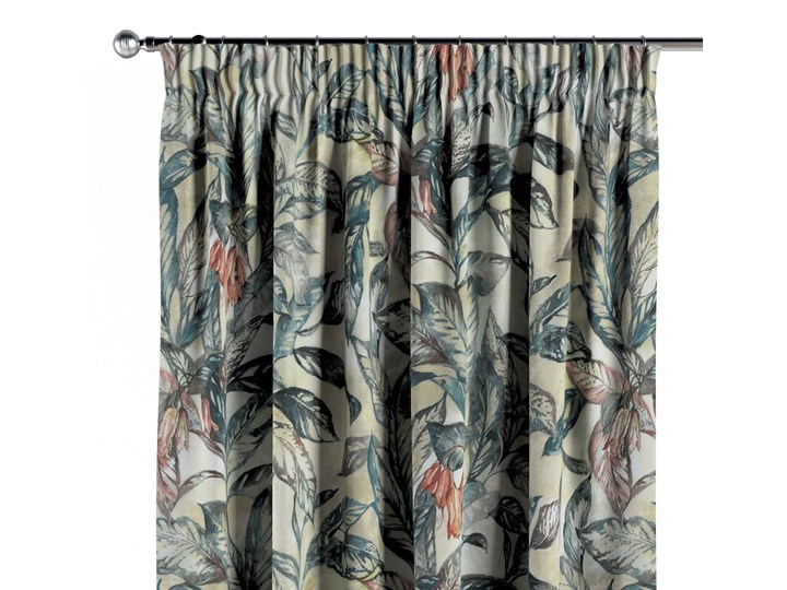 Zasłona na taśmie marszczącej 1 szt., liście w odcieniach zieleni, niebieskiego, czerwieni na beżowym tle, 1szt 130 × 260 cm, Abigail Bawełna Kategoria Zasłony Zasłona zaciemniająca 130x260 cm Pomieszczenie Sypialnia