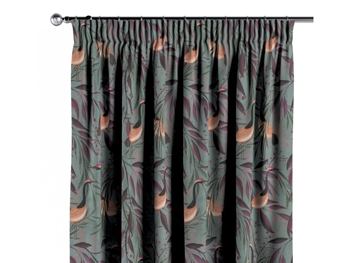 Zasłona na taśmie marszczącej 1 szt., kolorowe czaple na szaro-zielonym tle, 1szt 130 × 260 cm, Abigail Mocowanie Bawełna Zasłona zaciemniająca 130x260 cm Kategoria Zasłony