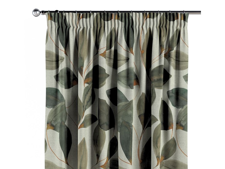 Zasłona na taśmie marszczącej 1 szt., brązowo-pomarańczowe liście na szarym lnianym tle, 1szt 130 × 260 cm, Abigail Len Bawełna 130x260 cm Kategoria Zasłony