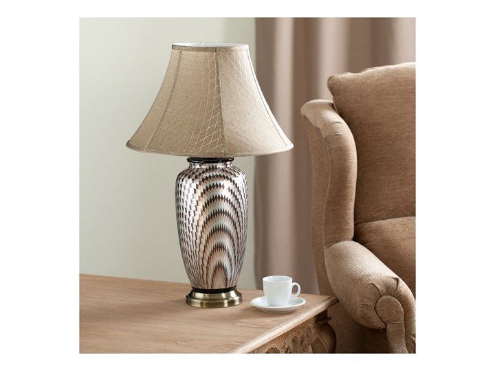 Lampa stołowa Maiko ceramiczna 71cm, 71 cm Kolor Beżowy Lampa z kloszem Kolor Srebrny