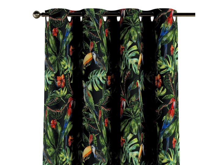 Zasłona na kółkach 1 szt., papugi i tukany na czarnym tle, 1szt 130 × 260 cm, Velvet 130x260 cm Zasłona prześwitująca Poliester Wzór Kwiaty