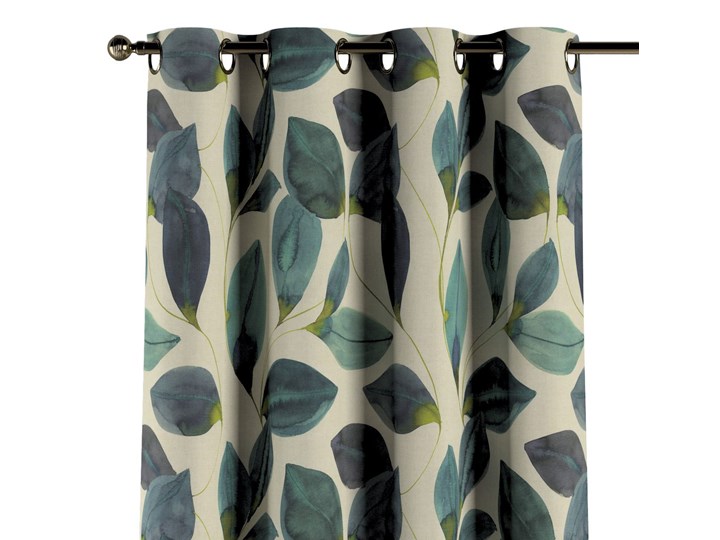 Zasłona na kółkach 1 szt., liście w kolorze szmaragdowej zieleni z fioletem na lnianym tle, 1szt 130 × 260 cm, Abigail Kategoria Zasłony 130x260 cm Bawełna Mocowanie Taśma