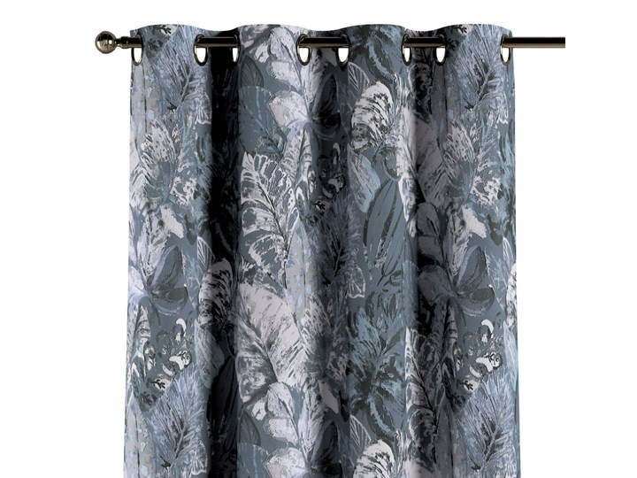 Zasłona na kółkach 1 szt., niebiesko-szare liście na szaro-niebieskim tle, 1szt 130 × 260 cm, Abigail Pomieszczenie Salon Zasłona zaciemniająca Bawełna 130x260 cm Wzór Kwiaty