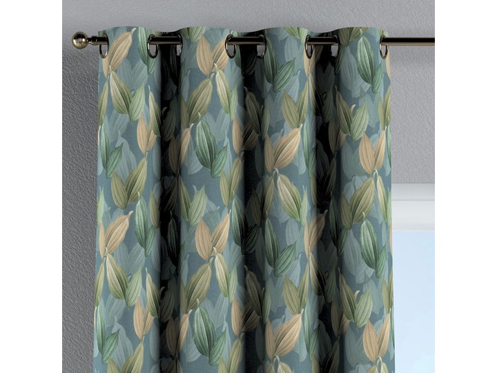 Zasłona na kółkach 1 szt., zielone, beżowe liście na niebiesko-zielonym tle, 1szt 130 × 260 cm, Abigail Zasłona zaciemniająca Bawełna 130x260 cm Pomieszczenie Sypialnia