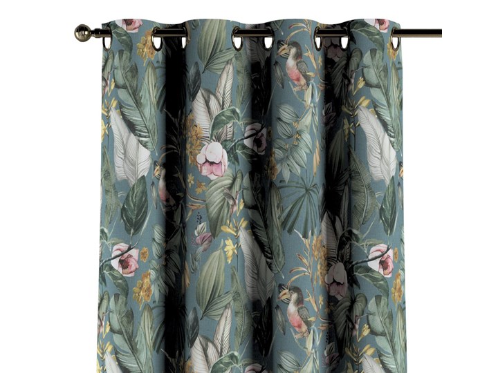 Zasłona na kółkach 1 szt., kwiaty na zielono-niebieskim tle, 1szt 130 × 260 cm, Abigail 130x260 cm Zasłona zaciemniająca Bawełna Pomieszczenie Salon Kategoria Zasłony