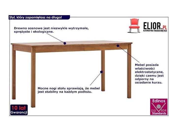 Miodowo-brązowy stół sosnowy – Elmor 2X Styl Minimalistyczny Długość 140 cm Szerokość 70 cm Długość 70 cm Sosna Wysokość 73 cm Kategoria Stoły kuchenne