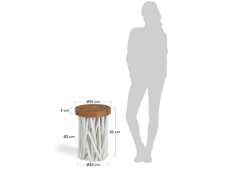 Stolik kawowy Druf Ø35 cm biało-drewniany Drewno Kolor Brązowy
