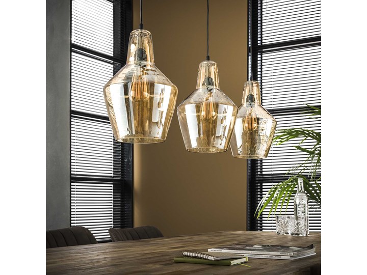 Lampa wisząca Perosse 3L 112 cm transparentna brązowa Szkło Metal Kategoria Lampy wiszące Ilość źródeł światła 3 źródła