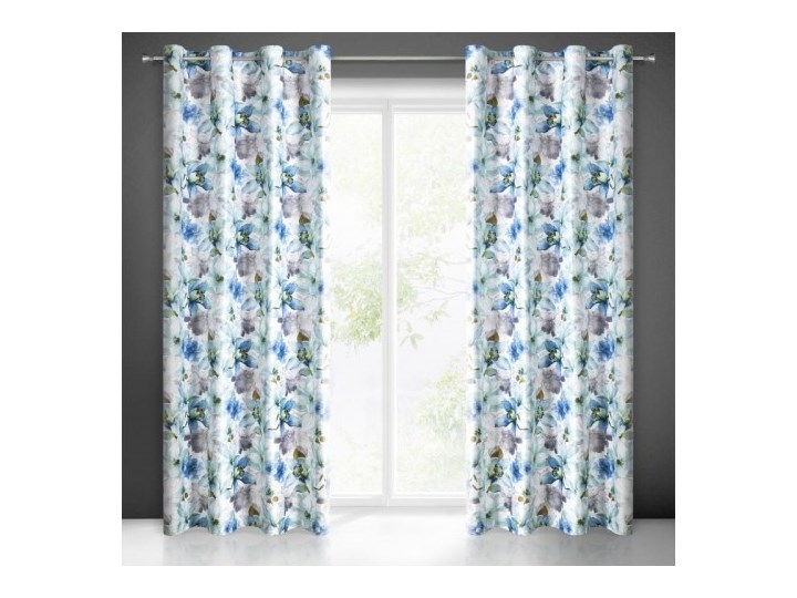Zasłona Welwetowa Lillie 140x250cm - Kremowy/Niebieski - Przelotki Kolor Beżowy Bawełna Poliester 140x250 cm Mocowanie Kółka