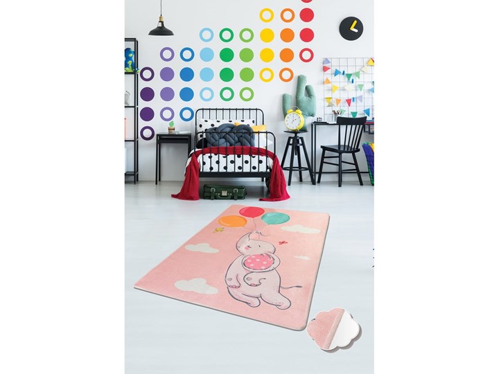 Różowy antypoślizgowy dywan dziecięcy Chilai Balloons, 140x190 cm Poliester Dywany Pomieszczenie Pokój przedszkolaka Prostokątny Kategoria Dywany