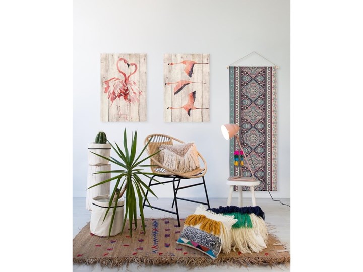 Dekoracja ścienna z drewna sosnowego Madre Selva Love Flamingo, 60x40 cm Kolor Beżowy Pomieszczenie Salon