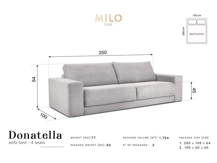 Beżowa sztruksowa sofa rozkładana Milo Casa Donatella Nóżki Bez nóżek