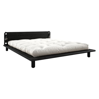 Czarne łóżko dwuosobowe z litego drewna z lampkami Karup Design Peek, 180 x 200 cm