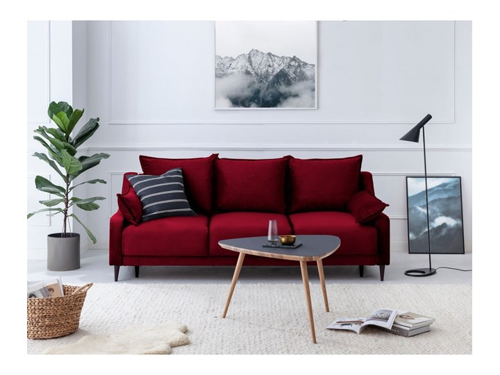 Czerwona rozkładana sofa ze schowkiem Mazzini Sofas Freesia, 215 cm Głębokość 135 cm Nóżki Na nóżkach