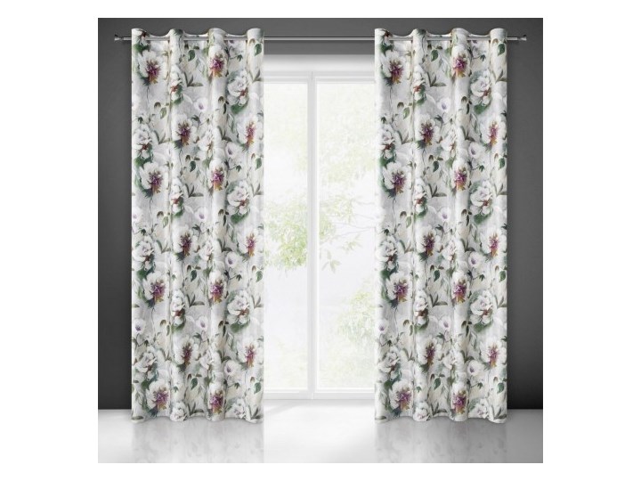 Zasłona Welwetowa Daisy 140x250cm - Biały/Zielony - Przelotki 140x250 cm Poliester Mocowanie Kółka Wzór Nadruk