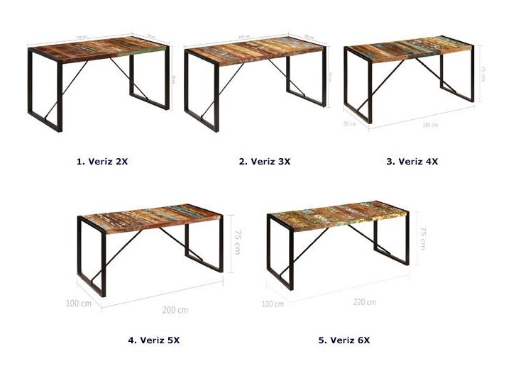 Wielokolorowy stół 100x220 - Veriz 6X Drewno Stal Wysokość 75 cm Pomieszczenie Stoły do kuchni