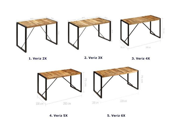 Industrialny stół drewniany 100x200 – Veriz 5X Drewno Kolor Czarny Długość 200 cm  Wysokość 75 cm Szerokość 100 cm Rozkładanie