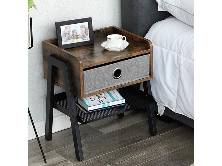 SELSEY Szafka nocna Ramizu z materiałową szarą szufladą Płyta MDF Płyta meblowa Styl Industrialny Płyta laminowana Metal Kolor Szary