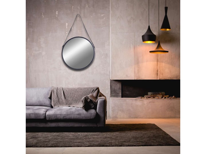 Lustro wiszące okrągłe na pasku MIRAGE 60 cm czarne