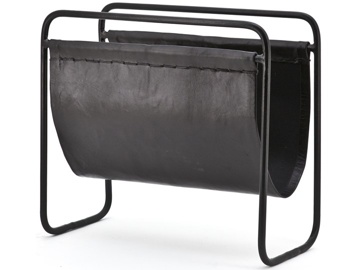 Gazetnik skórzany czarny podstawa metalowa czarna 45x17 cm Tworzywo sztuczne Kategoria Gazetniki