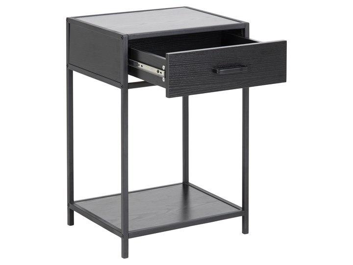Szafka nocna Favors 42x63 cm czarna Płyta MDF Drewno Metal Tworzywo sztuczne Pomieszczenie Sypialnia Kolor Czarny