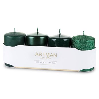 ARTMAN zestaw 4 świec zielonych walec, wys. 9 cm