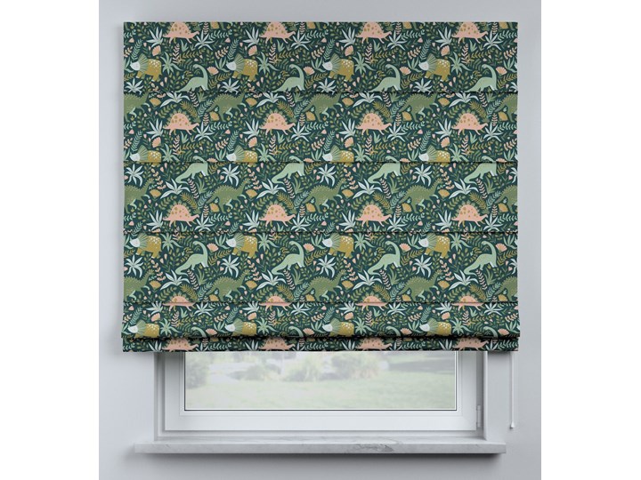 Roleta rzymska Billie, Dinozaury na zielonym tle, szer.100 × dł.170 cm, Magic Collection Wzór Dla dzieci
