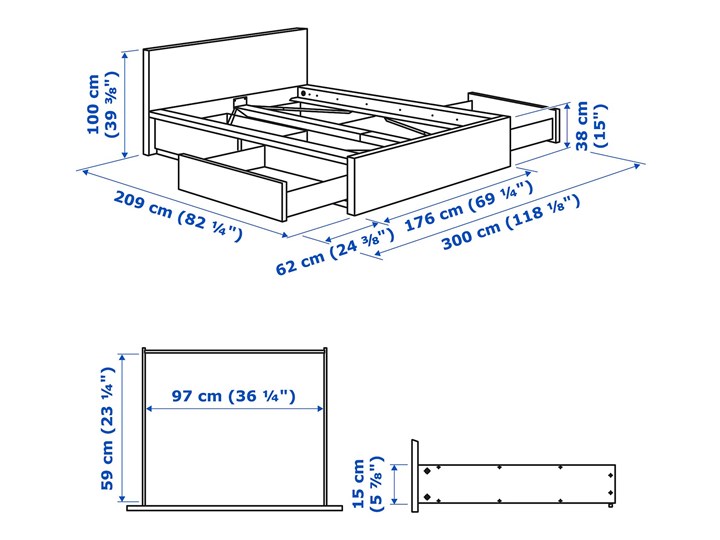 IKEA MALM Rama łóżka z 4 pojemnikami, Brązowa bejca okleina jesionowa, 160x200 cm Łóżko drewniane Drewno Kategoria Łóżka do sypialni