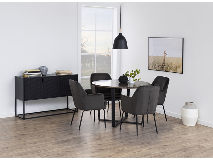 Stół Hagley Ø110 cm brązowy Drewno Szerokość 75 cm Metal Pomieszczenie Stoły do jadalni Wysokość 75 cm Marmur Rozkładanie