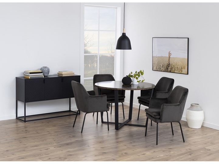 Stół Hagley Ø110 cm brązowy Wysokość 75 cm Szerokość 75 cm Marmur Drewno Metal Rozkładanie Pomieszczenie Stoły do jadalni