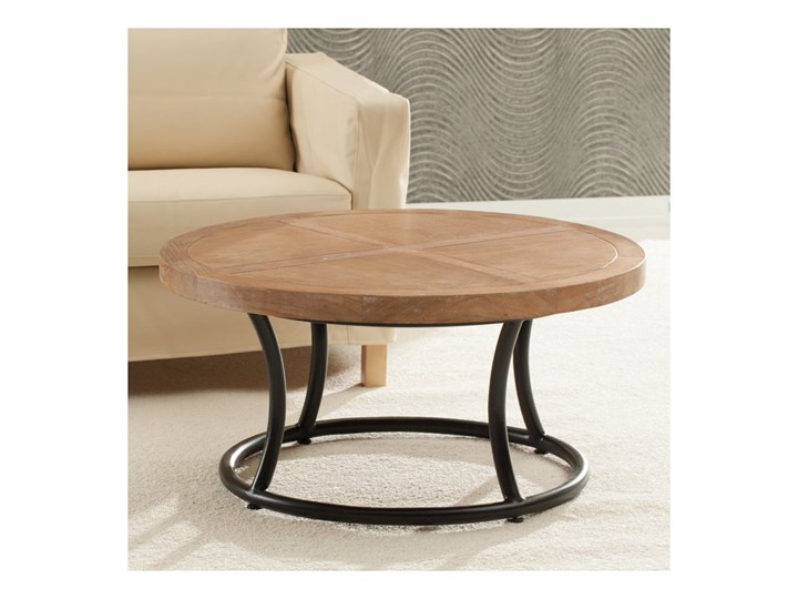 Stolik okrągły Kendari natural 90cm, 90 × 46 cm Drewno Styl Nowoczesny Metal Styl Industrialny