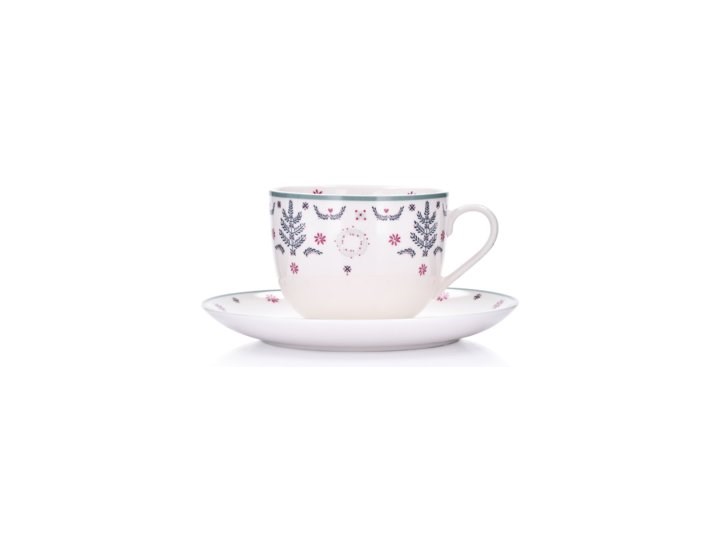 Filiżanka ze spodkiem folk DUKA FELICIA FOLK 230 ml biała porcelana Kolor Biały Kategoria Filiżanki