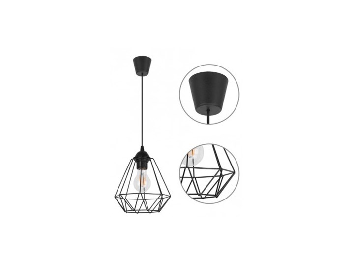 Lampa Wisząca Pojedyncza Styl Loft Czarna Lampa druciana Ilość źródeł światła 1 źródło Lampa z kloszem Metal Styl Industrialny