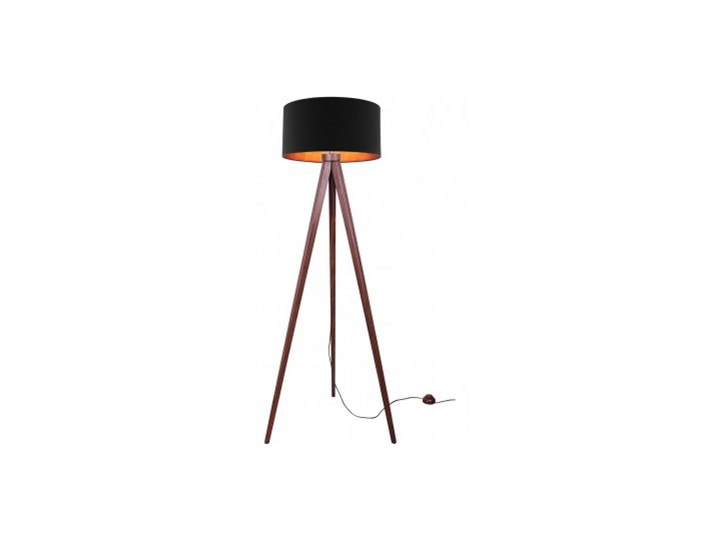Lampa Stojąca Drewniana Trójnóg Abażur ze Złotym Wnętrzem Styl Nowoczesny Lampa sztalugowa Lampa z kloszem Lampa z abażurem Drewno Lampa LED Kategoria Lampy podłogowe