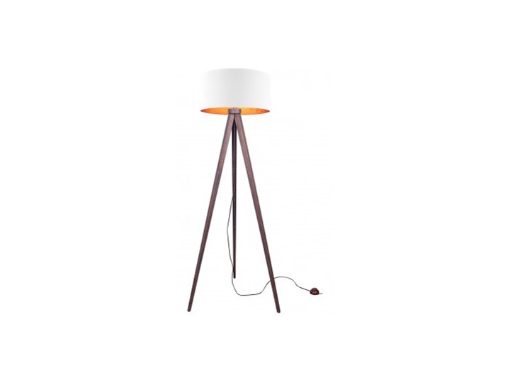 Lampa Stojąca Drewniana Trójnóg Abażur ze Złotym Wnętrzem Lampa z kloszem Lampa z abażurem Lampa sztalugowa Drewno Lampa LED Styl Nowoczesny