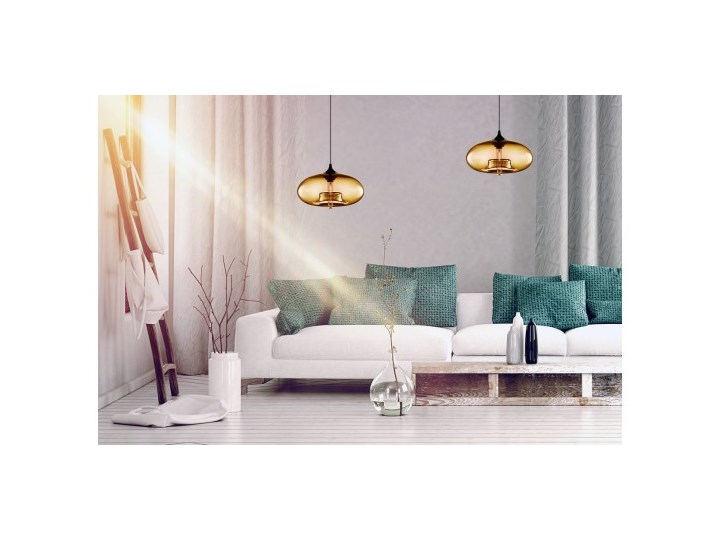 Designerska Lampa Wisząca Pojedyncza ze Szklanym Kloszem Metal Lampa z kloszem Funkcje Brak dodatkowych funkcji Szkło Kategoria Lampy wiszące