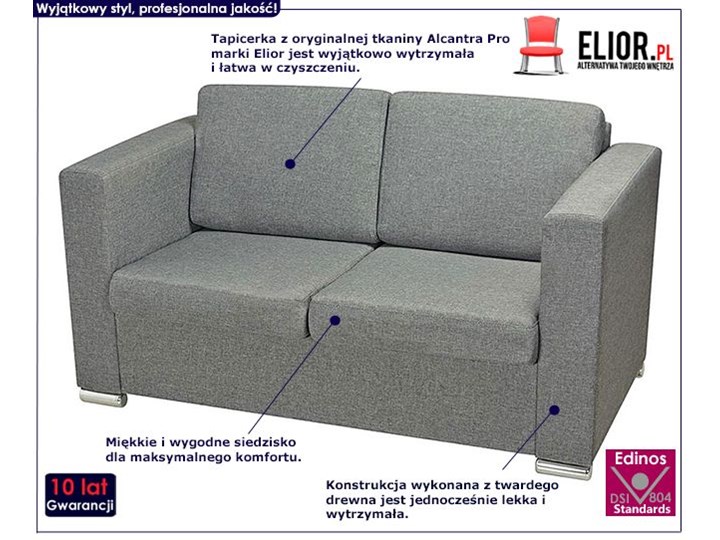 Dwuosobowa jasnoszara sofa loftowa - Sigala 2Q Głębokość 73 cm Rozkładanie