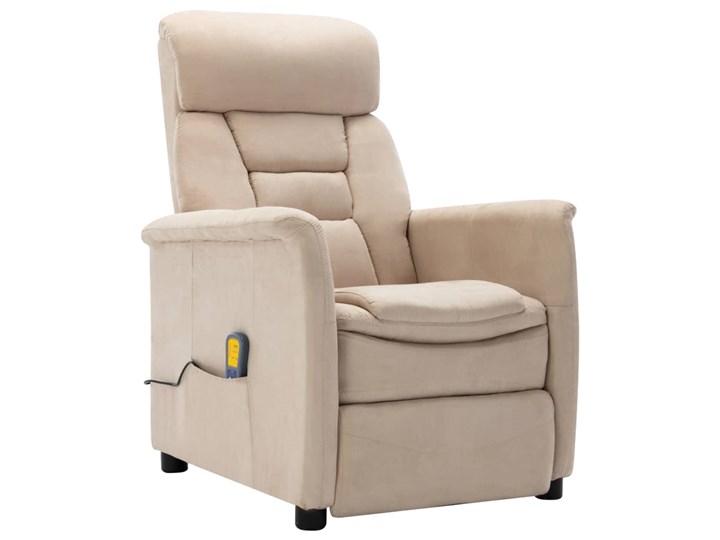 vidaXL Rozkładany fotel masujący, kremowy, sztuczna skóra zamszowa Fotel rozkładany Kolor Beżowy Skóra ekologiczna Szerokość 73 cm Tworzywo sztuczne Pomieszczenie Salon