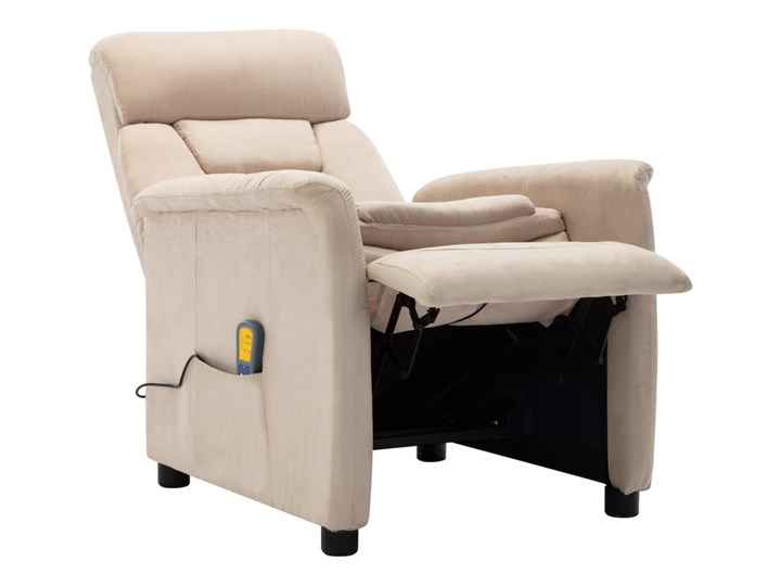 vidaXL Rozkładany fotel masujący, kremowy, sztuczna skóra zamszowa Skóra ekologiczna Fotel rozkładany Kolor Beżowy Szerokość 73 cm Tworzywo sztuczne Kategoria Fotele do salonu