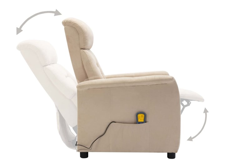 vidaXL Rozkładany fotel masujący, kremowy, sztuczna skóra zamszowa Fotel rozkładany Szerokość 73 cm Skóra ekologiczna Kategoria Fotele do salonu Tworzywo sztuczne Pomieszczenie Salon