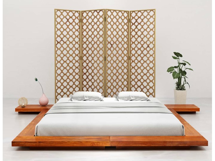 vidaXL Rama łóżka futon w japońskim stylu, drewno akacjowe, 140x200 cm Kolor Brązowy Łóżko drewniane Kategoria Łóżka do sypialni