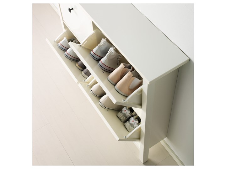 IKEA HEMNES Szafka na buty, 4 przegrody, biały, 107x22x101 cm Płyta MDF Kategoria Szafki i regały Szerokość 107 cm Tworzywo sztuczne Płyta meblowa Drewno Głębokość 22 cm Płyta laminowana Styl Tradycyjny