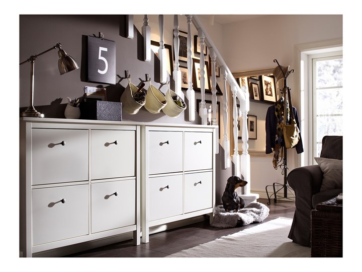 IKEA HEMNES Szafka na buty, 4 przegrody, biały, 107x22x101 cm Płyta meblowa Tworzywo sztuczne Płyta MDF Płyta laminowana Szerokość 107 cm Drewno Głębokość 22 cm Kategoria Szafki i regały